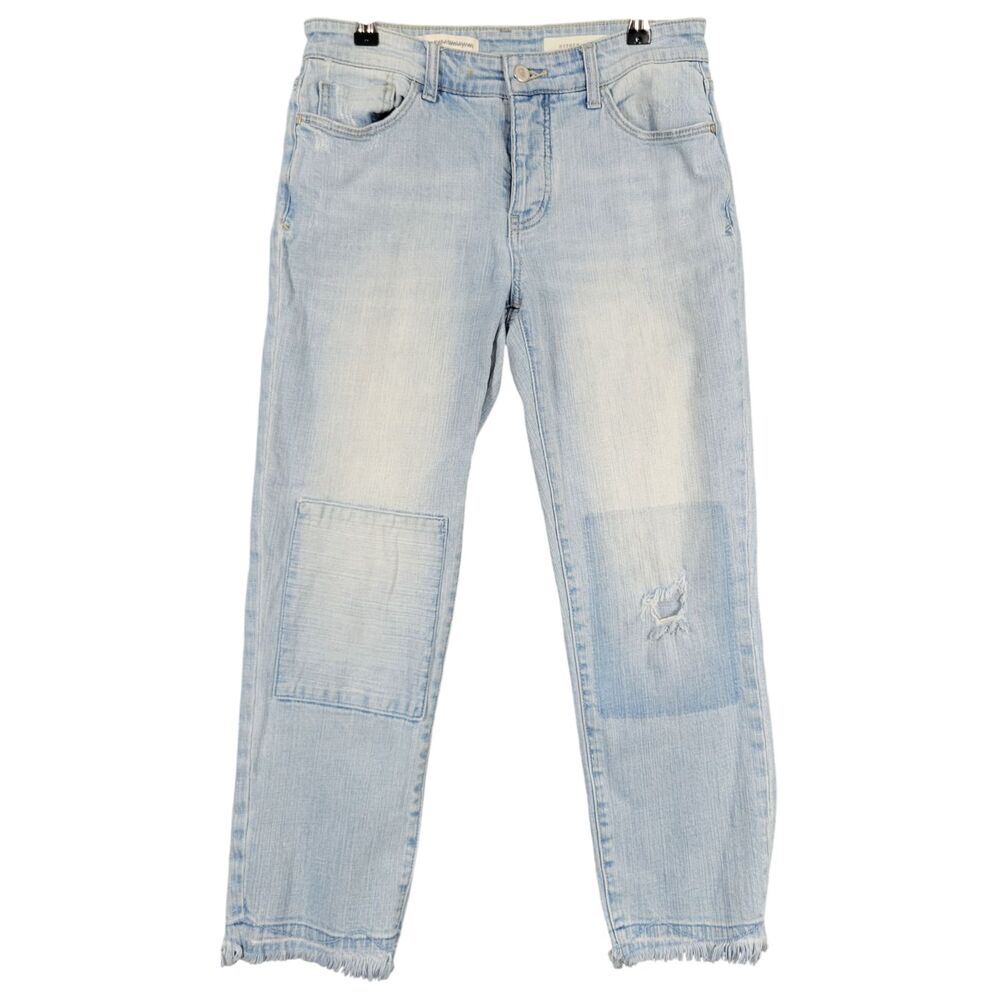 PILCRO Hyphen Patchwork Distressed Mid Rise Cropped Denim Blue Jeans SIZE 27